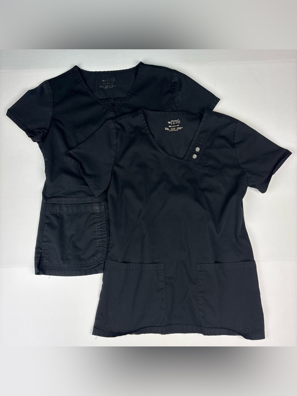 Cherokee Luxe Women XXS Scrub Top Lot of 2 Black Polyester Blend Nurse Medical